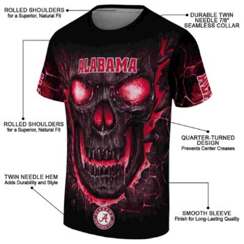 Alabama Crimson Tide Fiery Skull Crimson Black T-Shirt