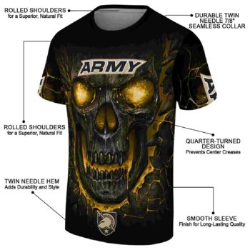 Army Black Knights Fiery Skull Gold Black T-Shirt