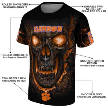Clemson Tigers Fiery Skull Orange Black T-Shirt