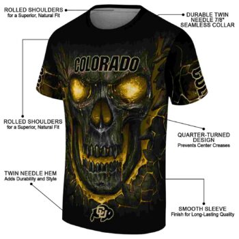 Colorado Buffaloes Fiery Skull Gold Black T-Shirt