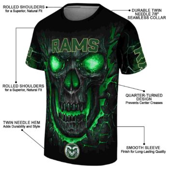 Colorado State Rams Fiery Skull Green Black T-Shirt