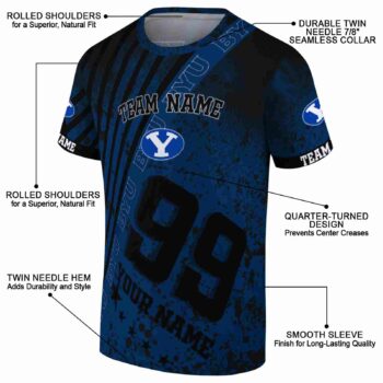 Custom BYU Cougars Splatter Art Blue Black T-Shirt