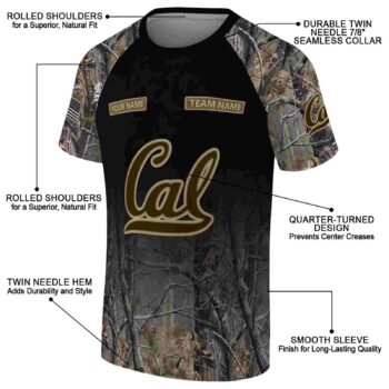 Custom California Golden Bears Tree Branches Black T-Shirt