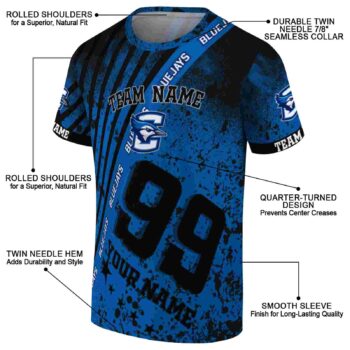 Custom Creighton Bluejays Splatter Art Blue Black T-Shirt