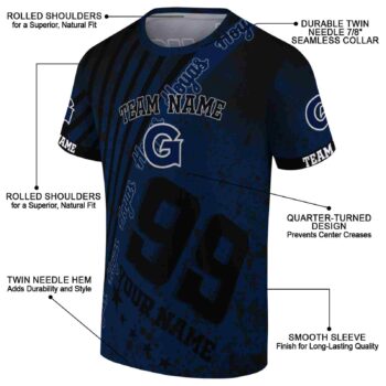 Custom Georgetown Hoyas Splatter Art Blue Black T-Shirt