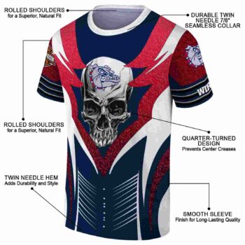 Custom Gonzaga Bulldogs Skull Emblem Blue White T-Shirt