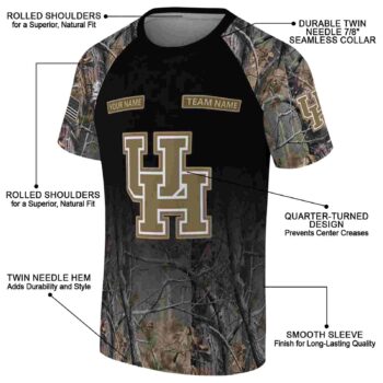 Custom Houston Cougars Tree Branches Black T-Shirt