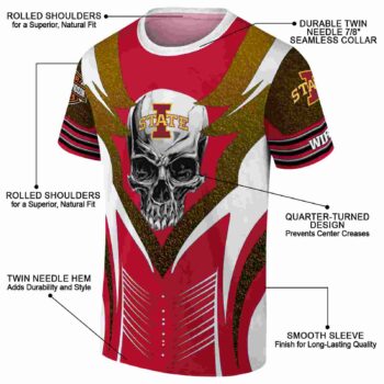 Custom Iowa State Cyclones Skull Emblem Red White T-Shirt