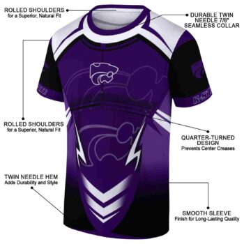 Custom Kansas State Wildcats Futuristic Armor Purple Black White T-Shirt