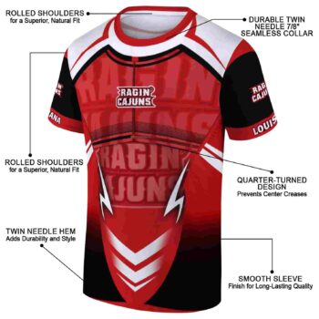 Custom Louisiana Ragin' Cajuns Futuristic Armor Red Black White T-Shirt