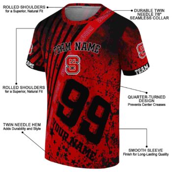 Custom NC State Wolfpack Splatter Art Red Black T-Shirt