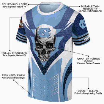 Custom North Carolina Tar Heels Skull Emblem Light Blue White T-Shirt