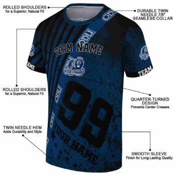 Custom Old Dominion Monarchs Splatter Art Blue Black T-Shirt