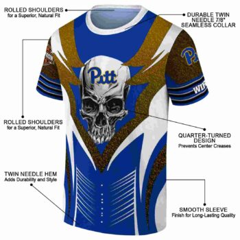 Custom Pittsburgh Panthers Skull Emblem Royal Blue White T-Shirt