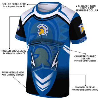 Custom San Jose State Spartans Futuristic Armor Blue Black White T-Shirt
