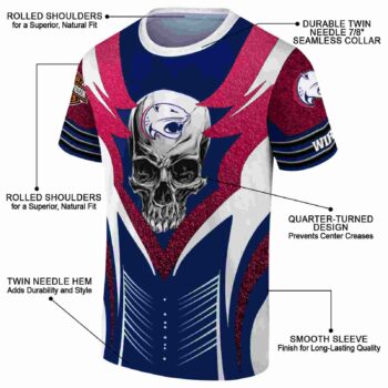 Custom South Alabama Jaguars Skull Emblem Blue White T-Shirt