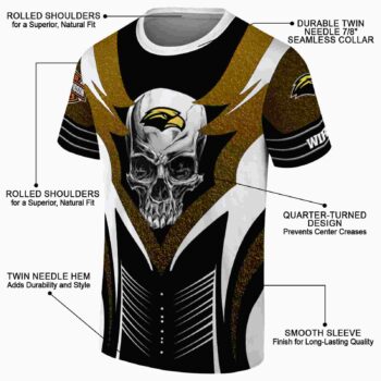 Custom Southern Miss Golden Eagles Skull Emblem Black White T-Shirt