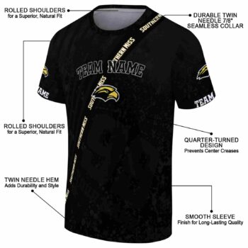 Custom Southern Miss Golden Eagles Splatter Art Black T-Shirt