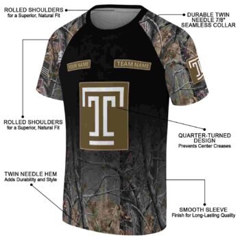 Custom Temple Owls Tree Branches Black T-Shirt