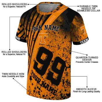 Custom Tennessee Volunteers Splatter Art Orange Black T-Shirt