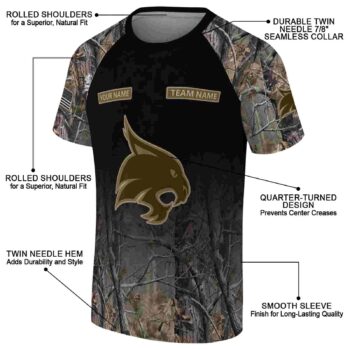 Custom Texas State Bobcats Tree Branches Black T-Shirt