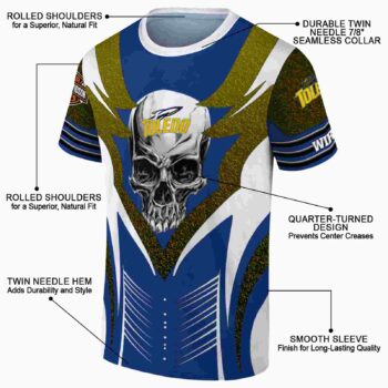 Custom Toledo Rockets Skull Emblem Blue White T-Shirt