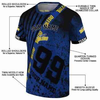 Custom Toledo Rockets Splatter Art Blue Black T-Shirt