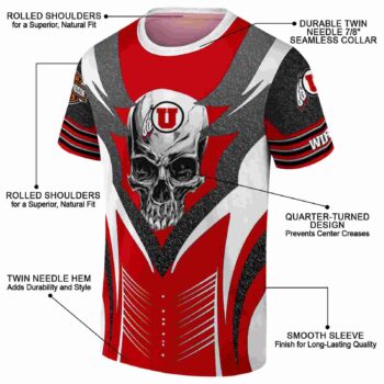 Custom Utah Utes Skull Emblem Red White T-Shirt