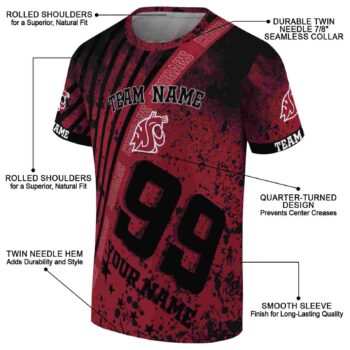 Custom Washington State Cougars Splatter Art Crimson Black T-Shirt