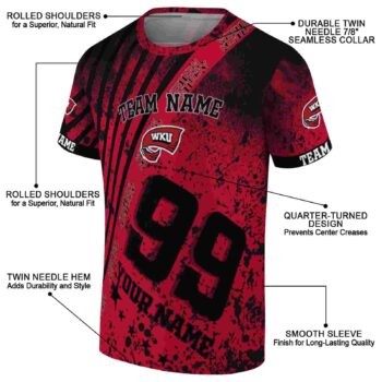 Custom Western Kentucky Hilltoppers Splatter Art Red Black T-Shirt