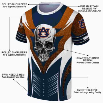 Customized Auburn Tigers Skull Emblem Navy Blue White T-Shirt