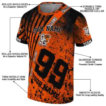 Customized Bowling Green Falcons Splatter Art Orange Black T-Shirt