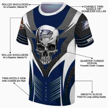 Customized Georgia Southern Eagles Skull Emblem Blue White T-Shirt