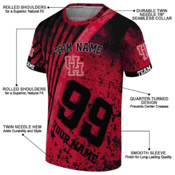 Customized Houston Cougars Splatter Art Red Black T-Shirt
