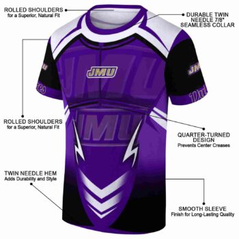 Customized James Madison Dukes Futuristic Armor Purple Black White T-Shirt