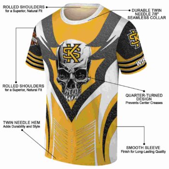 Customized Kennesaw State Owls Skull Emblem Gold White T-Shirt