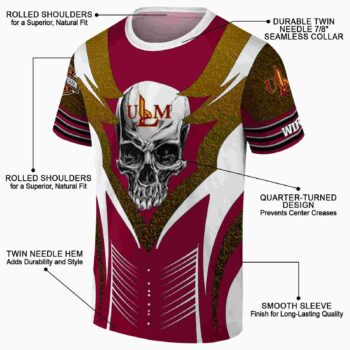 Customized Louisiana-Monroe Warhawks Skull Emblem Red White T-Shirt