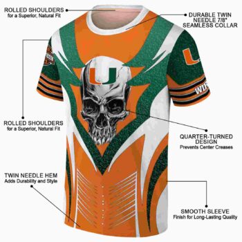 Customized Miami Hurricanes Skull Emblem Orange White T-Shirt