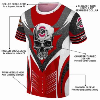 Customized Ohio State Buckeyes Skull Emblem Scarlet White T-Shirt