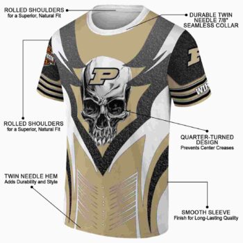 Customized Purdue Boilermakers Skull Emblem Gold White T-Shirt