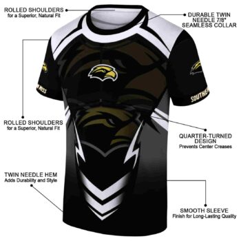 Customized Southern Miss Golden Eagles Futuristic Armor Black White T-Shirt