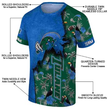 Customized Tulane Green Wave Tropical Scene Green T-Shirt