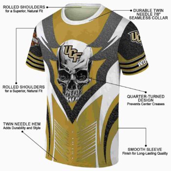 Customized UCF Knights Skull Emblem Gold White T-Shirt