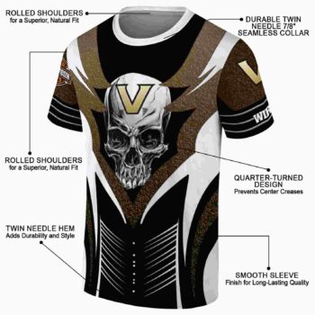 Customized Vanderbilt Commodores Skull Emblem Black White T-Shirt