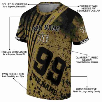 Customized Wake Forest Demon Deacons Splatter Art Gold Black T-Shirt