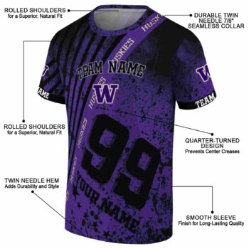 Customized Washington Huskies Splatter Art Purple Black T-Shirt