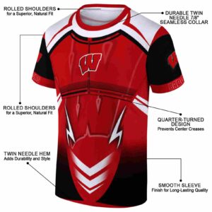 Customized Wisconsin Badgers Futuristic Armor Red Black White T-Shirt