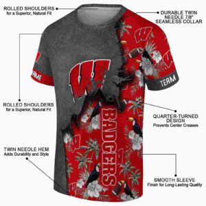 Customized Wisconsin Badgers Tropical Scene Red T-Shirt