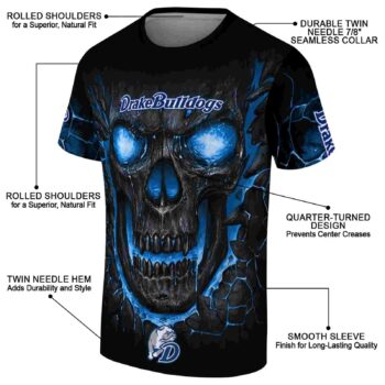 Drake Bulldogs Fiery Skull Blue Black T-Shirt