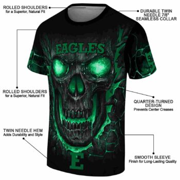 Eastern Michigan Eagles Fiery Skull Green Black T-Shirt